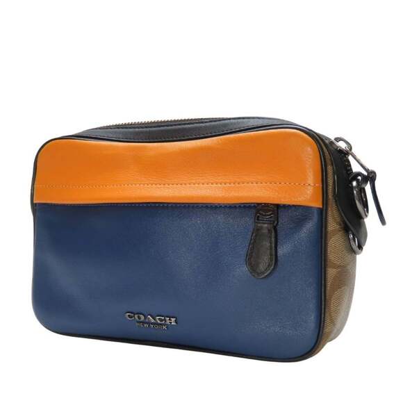 Coach Shoulder Bag 89899 Camera Signature Leather Navy Multicolor Men's COACH
